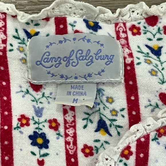 LANZ OF SALZBURG Tyrolean Flannel Nightgown White Red Stripes Floral Hearts Sz M - Picture 3 of 9